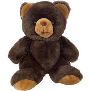 VINTAGE Cuddle Wit Teddy Bear Plush Stuffed Animal Dark Brown Tan Sitting 14 In
